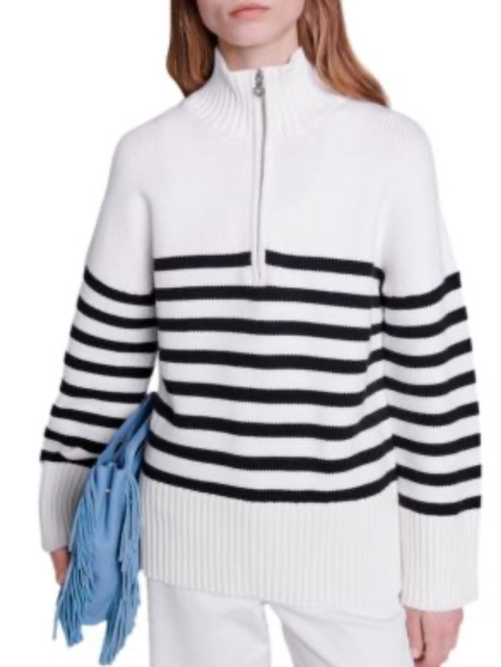 Maje Marina Striped 1/4 Zip Sweater Size Large